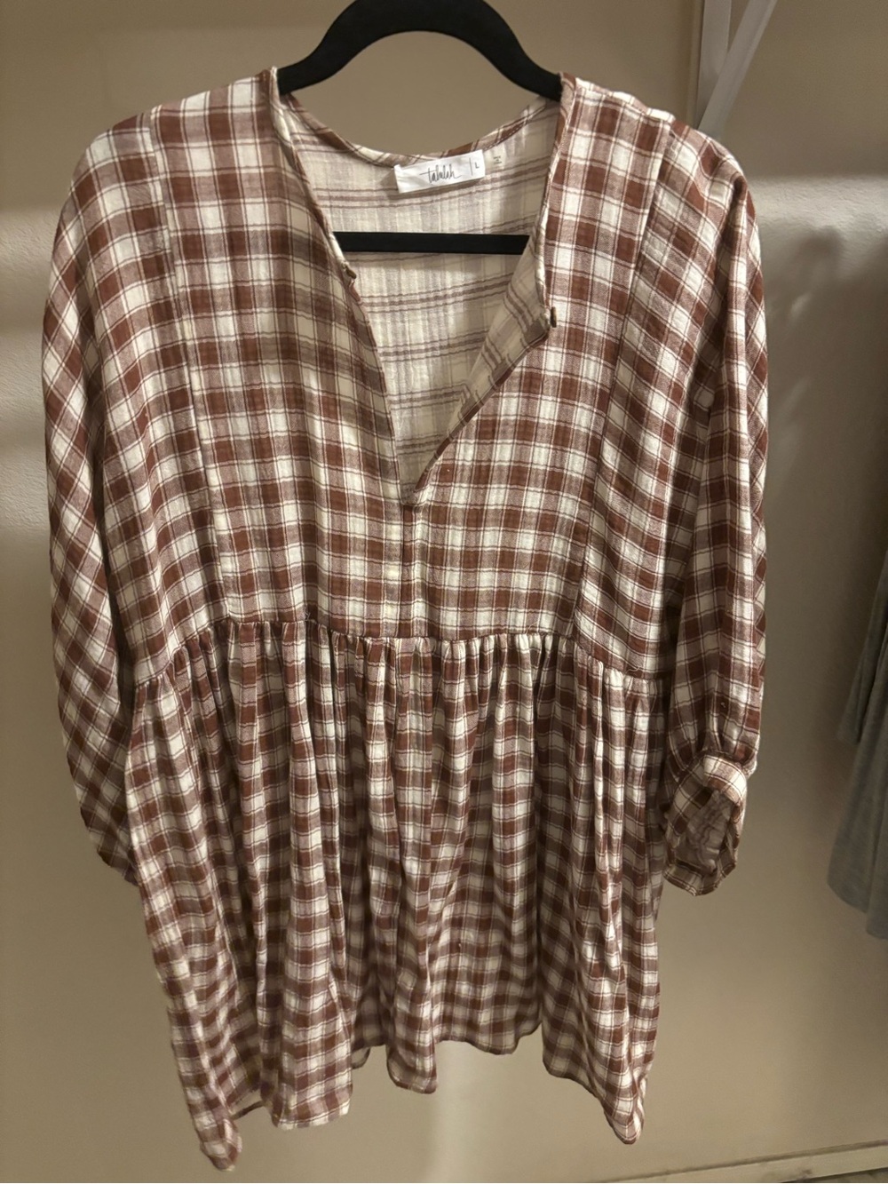 TALULAH Brown and Cream Plaid Mini Dress